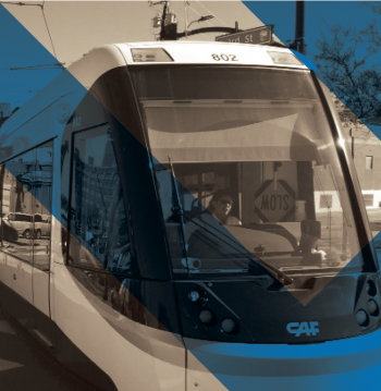 streetcar with abstract graphic overlay